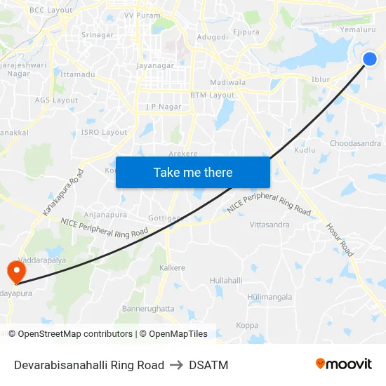 Devarabisanahalli Ring Road to DSATM map