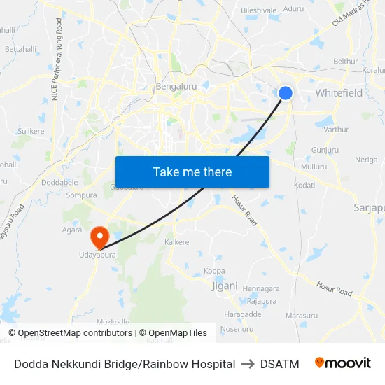 Dodda Nekkundi Bridge/Rainbow Hospital to DSATM map