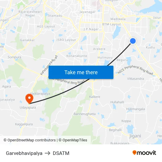 Garvebhavipalya to DSATM map