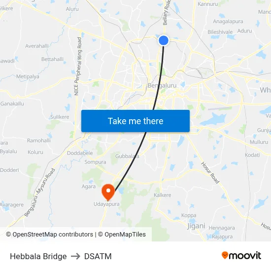 Hebbala Bridge to DSATM map