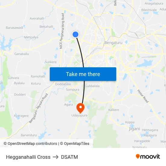 Hegganahalli Cross to DSATM map