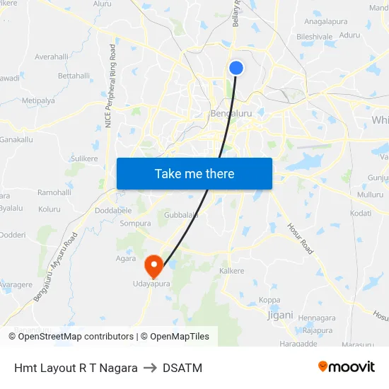 Hmt Layout R T Nagara to DSATM map