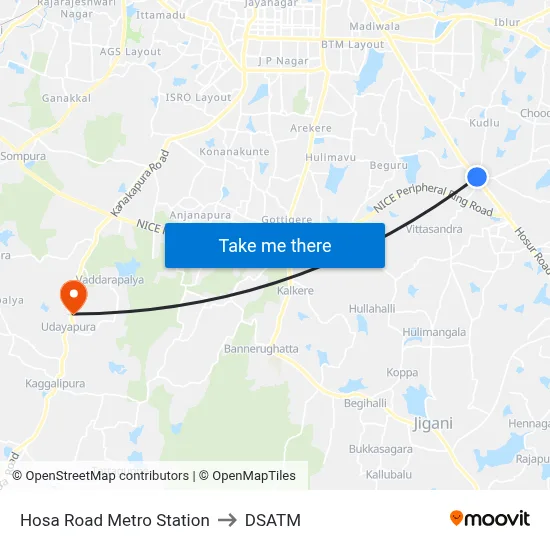 Hosa Road Metro Station to DSATM map