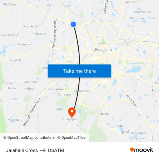 Jalahalli Cross to DSATM map