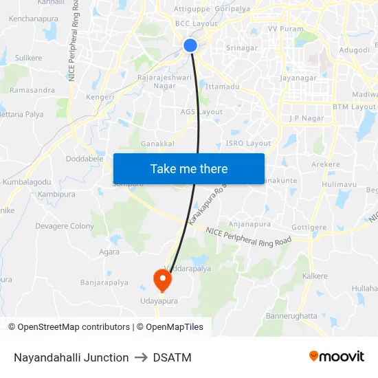 Nayandahalli Junction to DSATM map