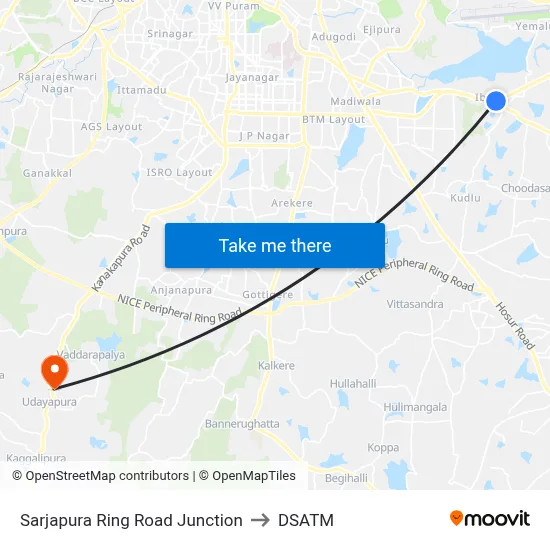 Sarjapura Ring Road Junction to DSATM map