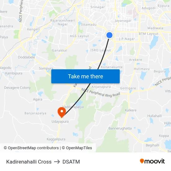 Kadirenahalli Cross to DSATM map