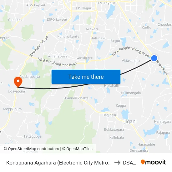 Konappana Agarhara (Electronic City Metro Station) to DSATM map
