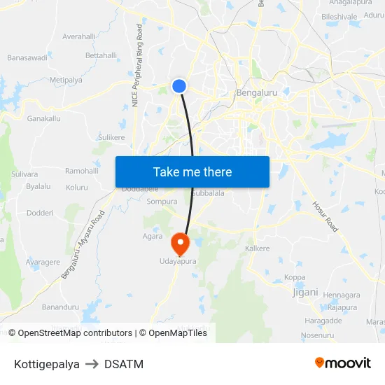 Kottigepalya to DSATM map