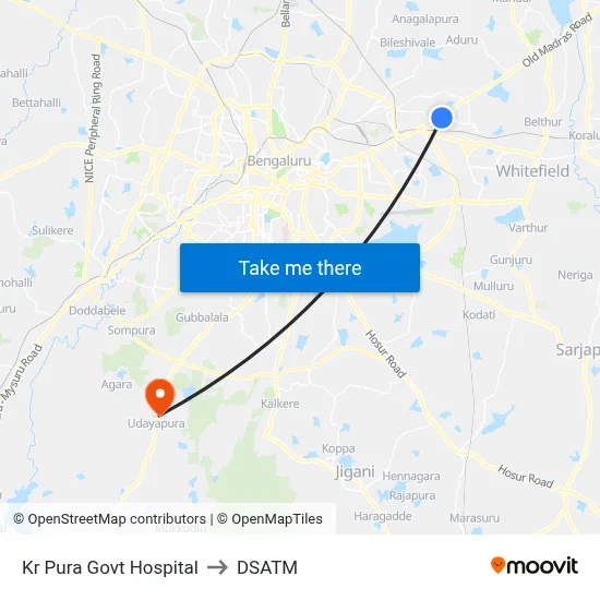 Kr Pura Bus Stand to DSATM map