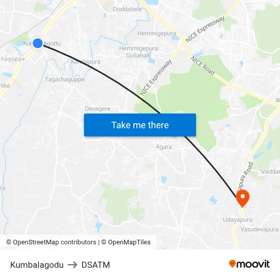 Kumbalagodu to DSATM map