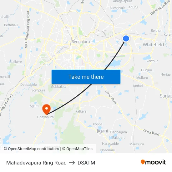 Mahadevapura Ring Road to DSATM map