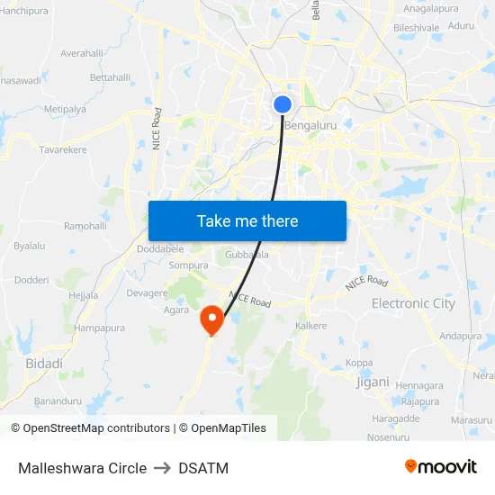 Malleshwara Circle to DSATM map