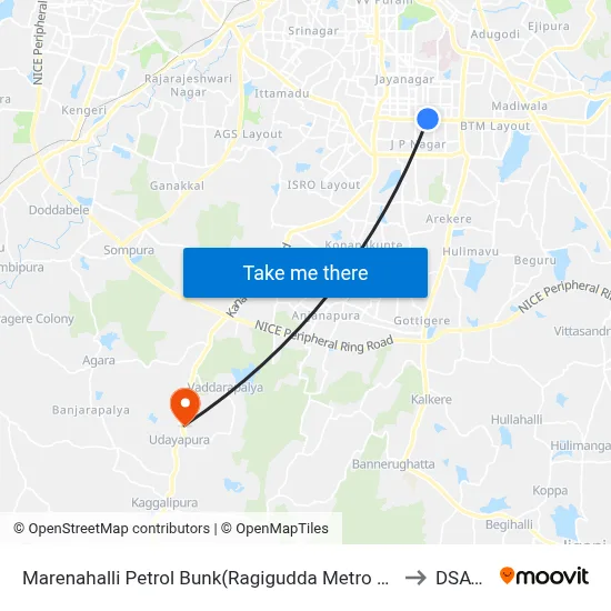 Marenahalli Petrol Bunk(Ragigudda Metro Station) to DSATM map