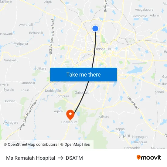 Ms Ramaiah Hospital to DSATM map