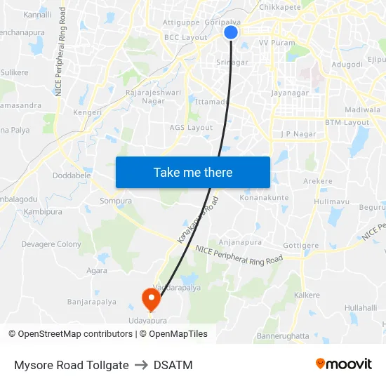 Mysore Road Tollgate to DSATM map