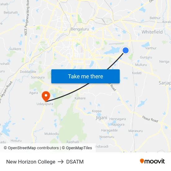 New Horizon College to DSATM map