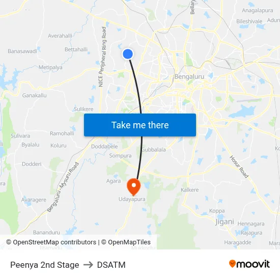 Peenya 2nd Stage to DSATM map