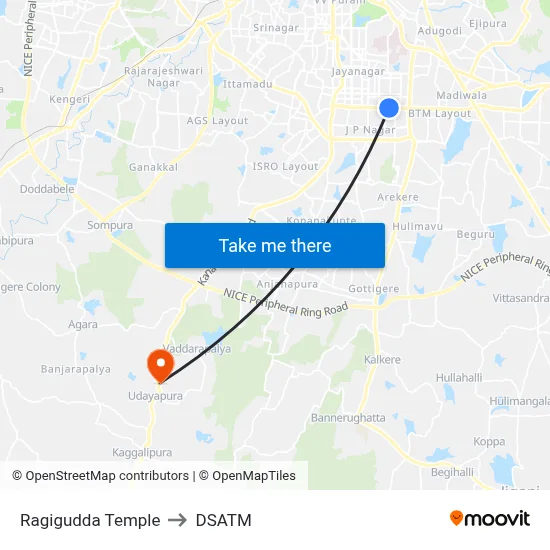 Ragigudda Temple to DSATM map