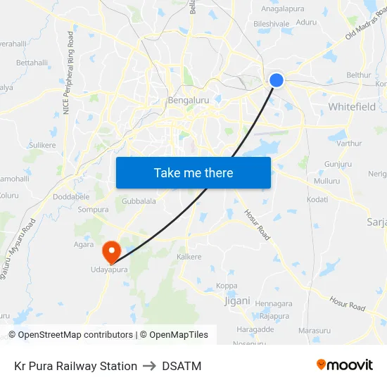 Kr Pura Railway Station to DSATM map