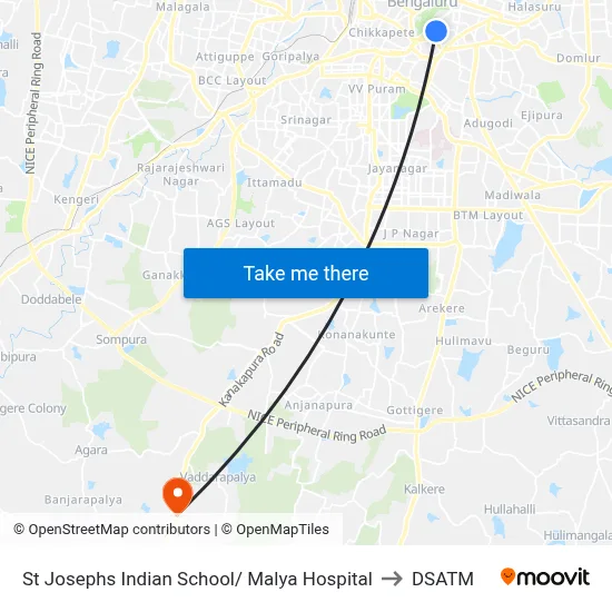 St Josephs Indian School/ Malya Hospital to DSATM map