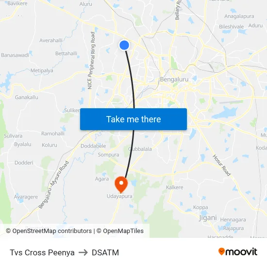 Tvs Cross Peenya to DSATM map