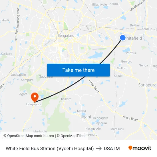 White Field Bus Station (Vydehi Hospital) to DSATM map