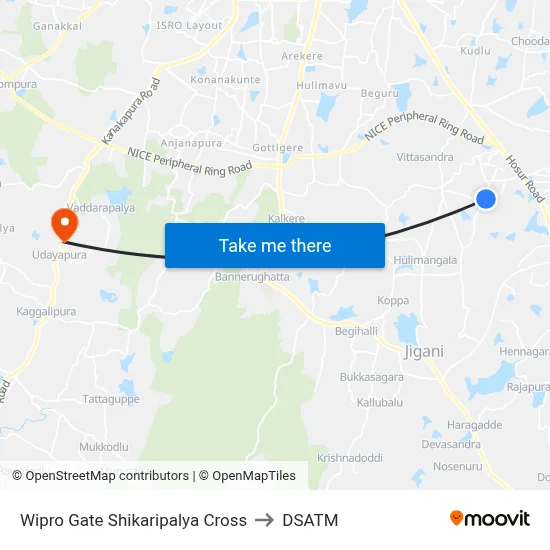 Wipro Gate Shikaripalya Cross to DSATM map
