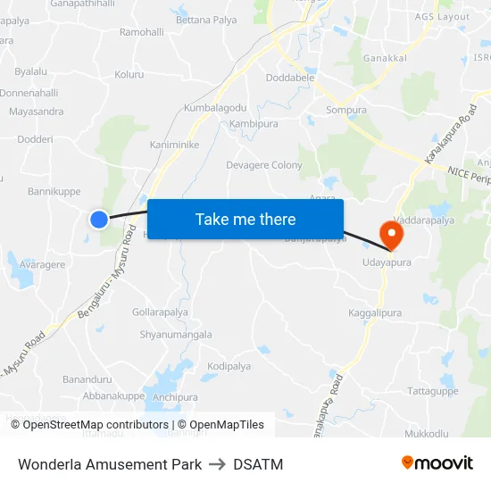 Wonderla Amusement Park to DSATM map