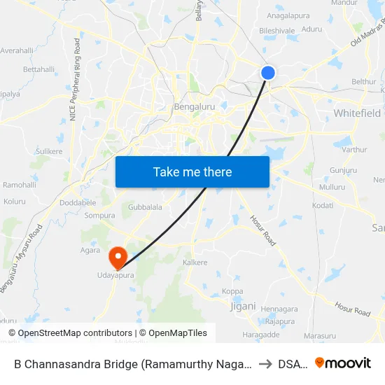 B Channasandra Bridge (Ramamurthy Nagara Ring Road) to DSATM map