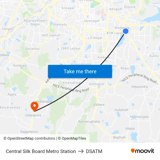Central Silk Board Metro Station to DSATM map