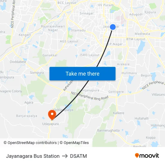 Jayanagara Bus Station to DSATM map