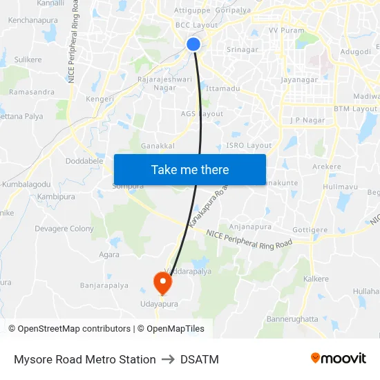 Mysore Road Metro Station to DSATM map