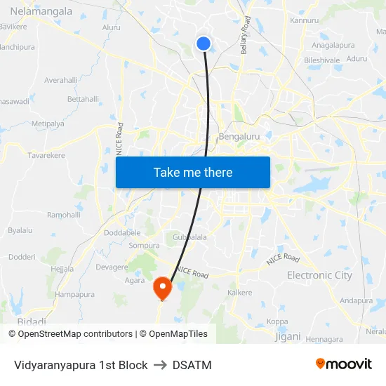 Vidyaranyapura 1st Block to DSATM map
