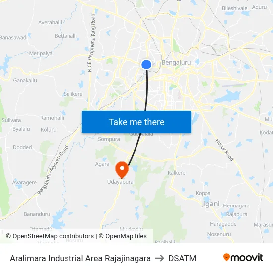 Aralimara Industrial Area Rajajinagara to DSATM map
