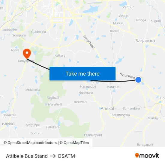 Attibele Bus Stand to DSATM map