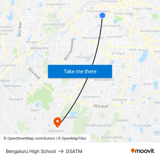 Bengaluru High School to DSATM map