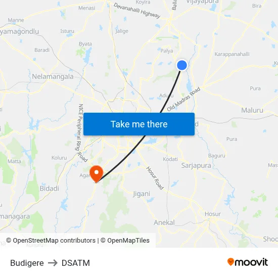 Budigere to DSATM map