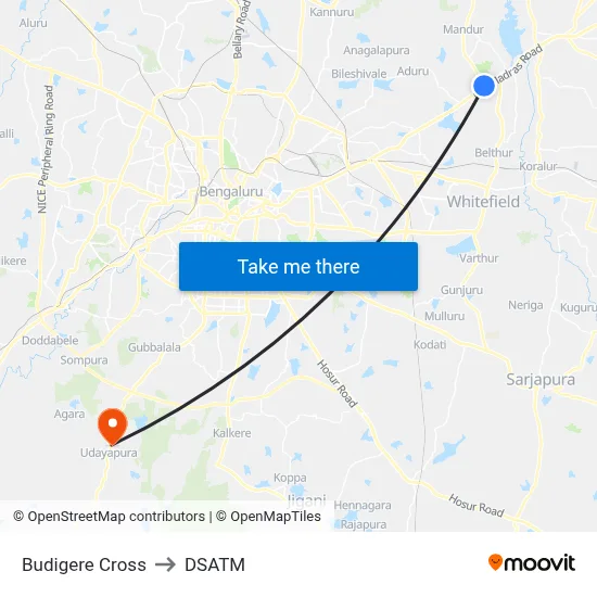 Budigere Cross to DSATM map