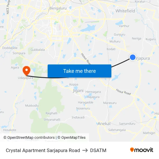 Crystal Apartment Sarjapura Road to DSATM map