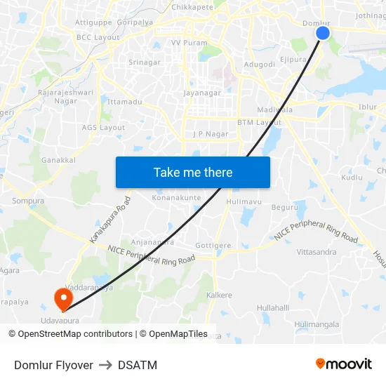 Domlur Flyover to DSATM map