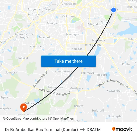 Dr Br Ambedkar Bus Terminal (Domlur) to DSATM map