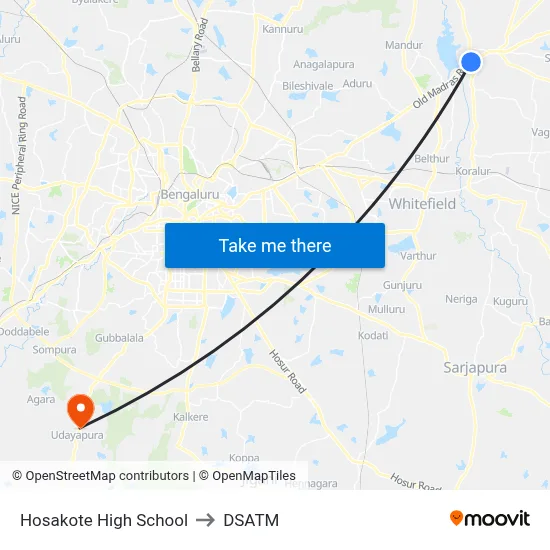 Hosakote High School to DSATM map