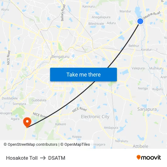 Hosakote Toll to DSATM map