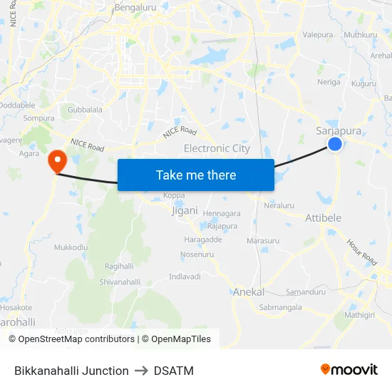 Bikkanahalli Junction to DSATM map