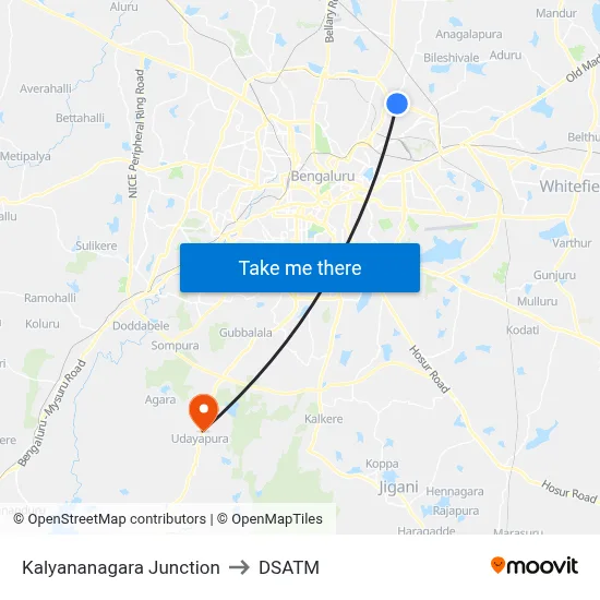 Kalyananagara Junction to DSATM map