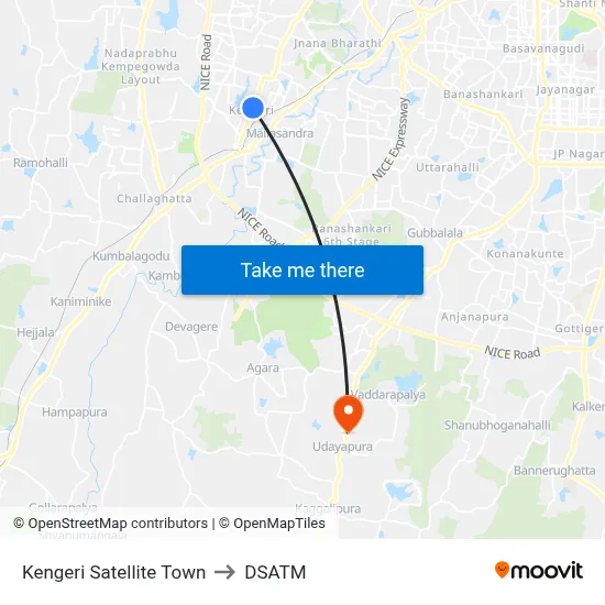 Kengeri Satellite Town to DSATM map