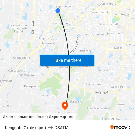 Kengunte Circle (Iipm) to DSATM map