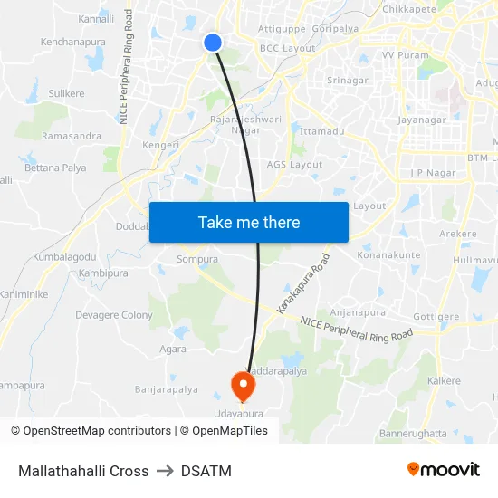 Mallathahalli Cross to DSATM map