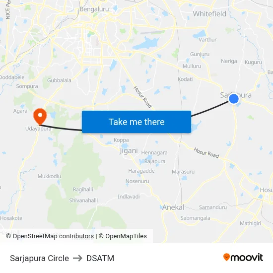Sarjapura Circle to DSATM map